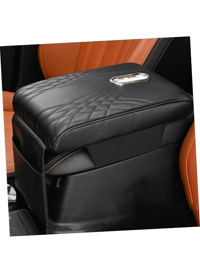 LYNLYN Car Armrest Cushion Tissue Box Organizer, Waterproof Leather Memory Foam Center Console Cover with Storage Pocket, Non-Slip Easy Install, Fits Most Cars SUVs Trucks, Black Angel Pattern (31×21×16cm) - Image 2
